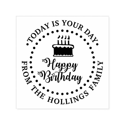 Happy Birthday Script Kalligraphie und Cake Round Permastempel (Design)