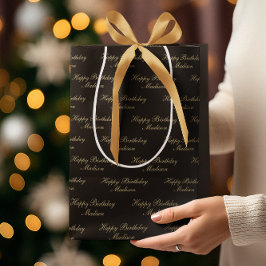 Happy Birthday Script Name Black Gold Mittlere Geschenktüte