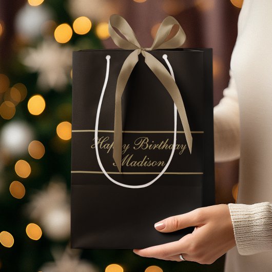 Happy Birthday Script Name Black Gold Mittlere Geschenktüte