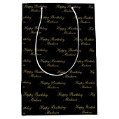 Happy Birthday Script Name Black Gold Mittlere Geschenktüte (Vorderseite)