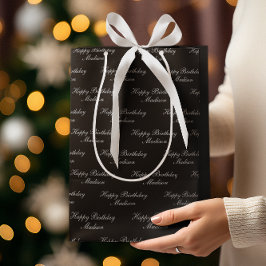 Happy Birthday Script Name Black Silver Mittlere Geschenktüte