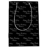 Happy Birthday Script Name Black Silver Mittlere Geschenktüte (Vorderseite)