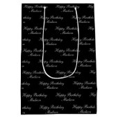 Happy Birthday Script Name Black Silver Mittlere Geschenktüte (Rückseite)
