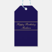 Happy Birthday Script Name Blue Gold Geschenkanhänger (Vorderseite)