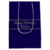 Happy Birthday Script Name Blue Gold Mittlere Geschenktüte (Rückseite)