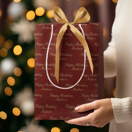 Happy Birthday Script Name Burgundy Gold Mittlere Geschenktüte