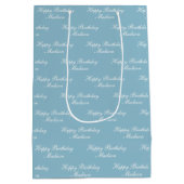 Happy Birthday Script Name Dusty Blue Mittlere Geschenktüte (Rückseite)