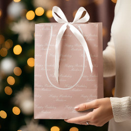 Happy Birthday Script Name Dusty Rose Mittlere Geschenktüte