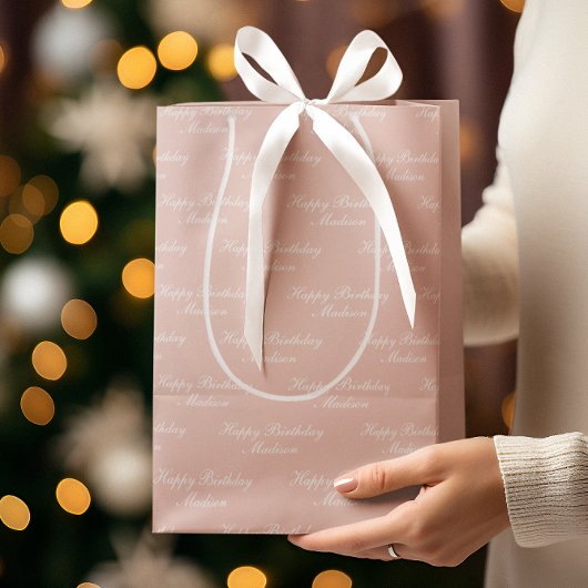 Happy Birthday Script Name Dusty Rose Mittlere Geschenktüte