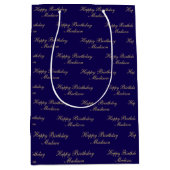 Happy Birthday Script Name Navy Blue Gold Mittlere Geschenktüte (Vorderseite)