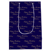 Happy Birthday Script Name Navy Blue Gold Mittlere Geschenktüte (Rückseite)