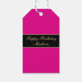 Happy Birthday Script Name Pink Black Gold Geschenkanhänger (Vorderseite)