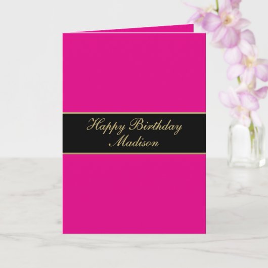 Happy Birthday Script Name Pink Black Gold Karte (Orchidee)