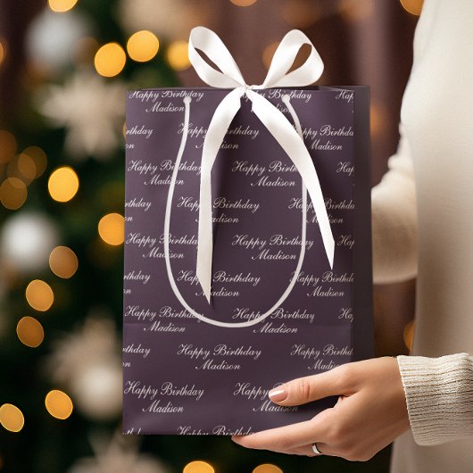 Happy Birthday Script Name Plum Mittlere Geschenktüte