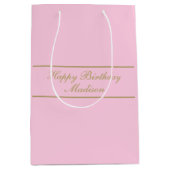 Happy Birthday Script Name Powder Pink Gold Mittlere Geschenktüte (Vorderseite)
