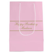 Happy Birthday Script Name Powder Pink Gold Mittlere Geschenktüte (Rückseite)