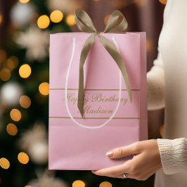 Happy Birthday Script Name Powder Pink Gold Mittlere Geschenktüte