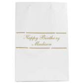 Happy Birthday Script Name White Gold Mittlere Geschenktüte (Vorderseite)