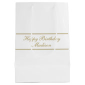 Happy Birthday Script Name White Gold Mittlere Geschenktüte (Rückseite)