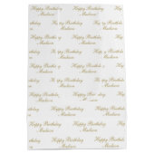 Happy Birthday Script Name White Gold Mittlere Geschenktüte (Rückseite)