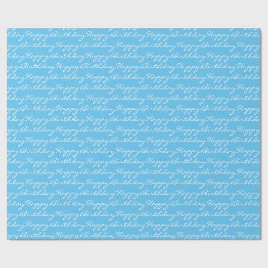 Happy Birthday Script Schriftart Pattern Light Blu Geschenkpapier (Flach)