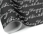 Happy Birthday Script Schriftart Pattern Schwarz u Geschenkpapier (Rolleneckpunkt)