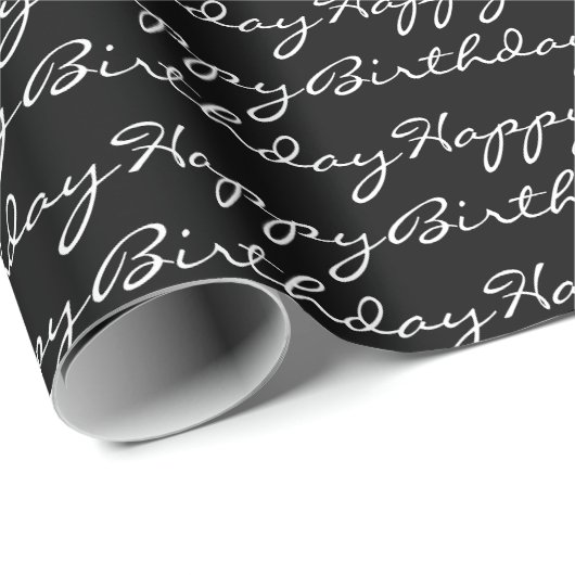 Happy Birthday Script Schriftart Pattern Schwarz u Geschenkpapier (Rolleneckpunkt)