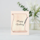 Happy Birthday Scroll und Quill Postcards Postkarte (Stehend Vorderseite)