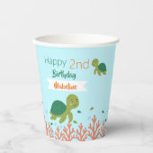 Happy Birthday Sea Green Turtle & Coral Reef Pappbecher (Vorderseite)