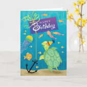 Happy Birthday Sea Turtle Gegenwart Anker weit weg Karte (Gelbe Blume)
