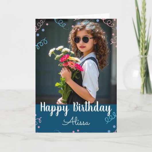 Happy Birthday Selfie Custom Name Confetti Karte (Vorderseite)