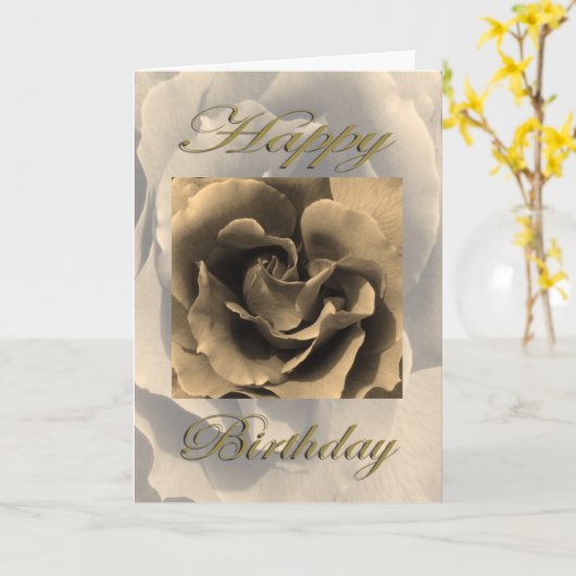 Happy Birthday Sepia Rose Karte (Gelbe Blume)