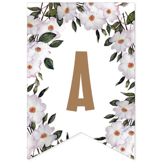 Happy Birthday Shabby Chic White Roses Wimpelkette (Dritte Fahne)