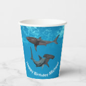Happy Birthday Shark Great White Hammerhead Pappbecher (Vorderseite)