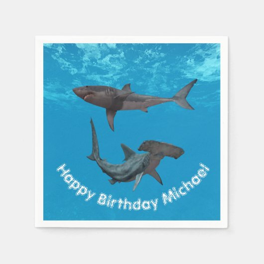 Happy Birthday Shark Great White Hammerhead Serviette (Vorderseite)