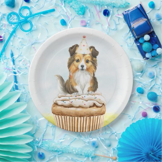 Happy Birthday Sheltie Pup Cake Pappteller (Party)
