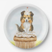 Happy Birthday Sheltie Pup Cake Pappteller (Vorderseite)