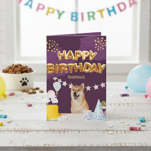 Happy Birthday Shiba Inu Balloons Card Karte