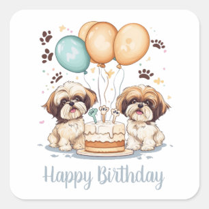 Happy Birthday Shih Tzu Dogs Geburtstagskuchen Quadratischer Aufkleber