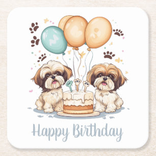 Happy Birthday Shih Tzu Dogs Geburtstagskuchen Rechteckiger Pappuntersetzer