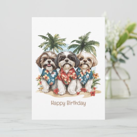Happy Birthday Shih Tzu Dogs Hawaiian Shirts Karte (Stehend Vorderseite)