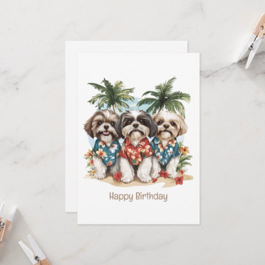 Happy Birthday Shih Tzu Dogs Hawaiian Shirts Karte (Vorderseite/Rückseite Beispiel)
