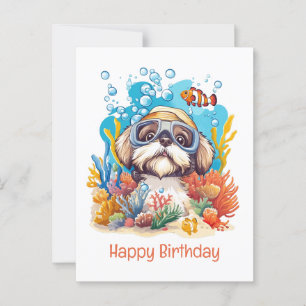 Happy Birthday Shih Tzu Hund Schnorcheln Korallenr Postkarte