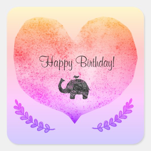 Happy Birthday Shiny Heart Elephant Sticker (Vorderseite)