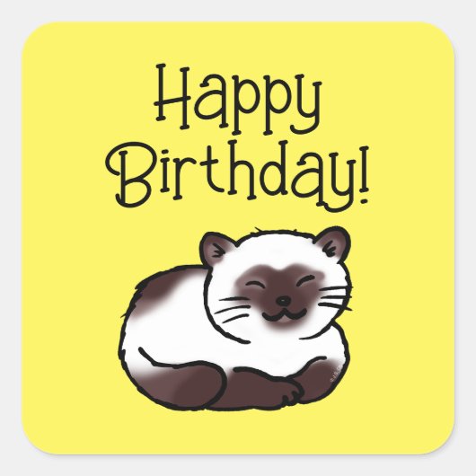 Happy Birthday! (siamese cat) Quadratischer Aufkleber (Vorderseite)