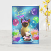 Happy Birthday Siamese Kitten Karte (Gelbe Blume)