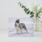 Happy Birthday Siberian Husky Welpe Dog Post Card Postkarte (Stehend Vorderseite)