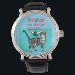 Happy Birthday Sie Cool Tabby Cat Mens Husband Armbanduhr<br><div class="desc">Sie haben Tabby Cat Design Cool. Diese schöne Karte würde jeden Liebhaber von Katzen Anzug machen. Entworfen aus einer meiner originalen Tintenstift-Zeichnungen. Das wird bestimmt Spaß machen!</div>