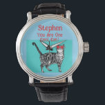 Happy Birthday Sie Cool Tabby Cat Mens Husband Armbanduhr<br><div class="desc">Sie haben Tabby Cat Design Cool. Diese schöne Karte würde jeden Liebhaber von Katzen Anzug machen. Entworfen aus einer meiner originalen Tintenstift-Zeichnungen. Das wird bestimmt Spaß machen!</div>