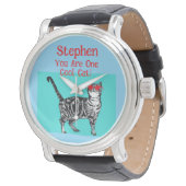 Happy Birthday Sie Cool Tabby Cat Mens Husband Armbanduhr (Schrägansicht)